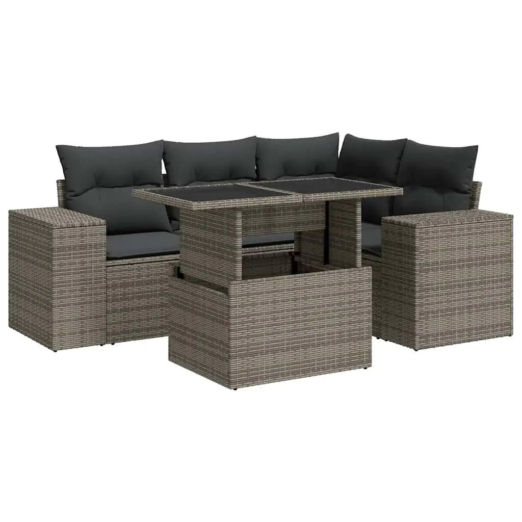 Garden Sofa Set 5 Piece Poly Rattan Outdoor Furniture Grey
