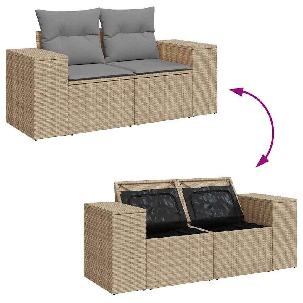Garden Sofa Set 6 Piece Outdoor Furniture Beige Poly Rattan Patio Seating with