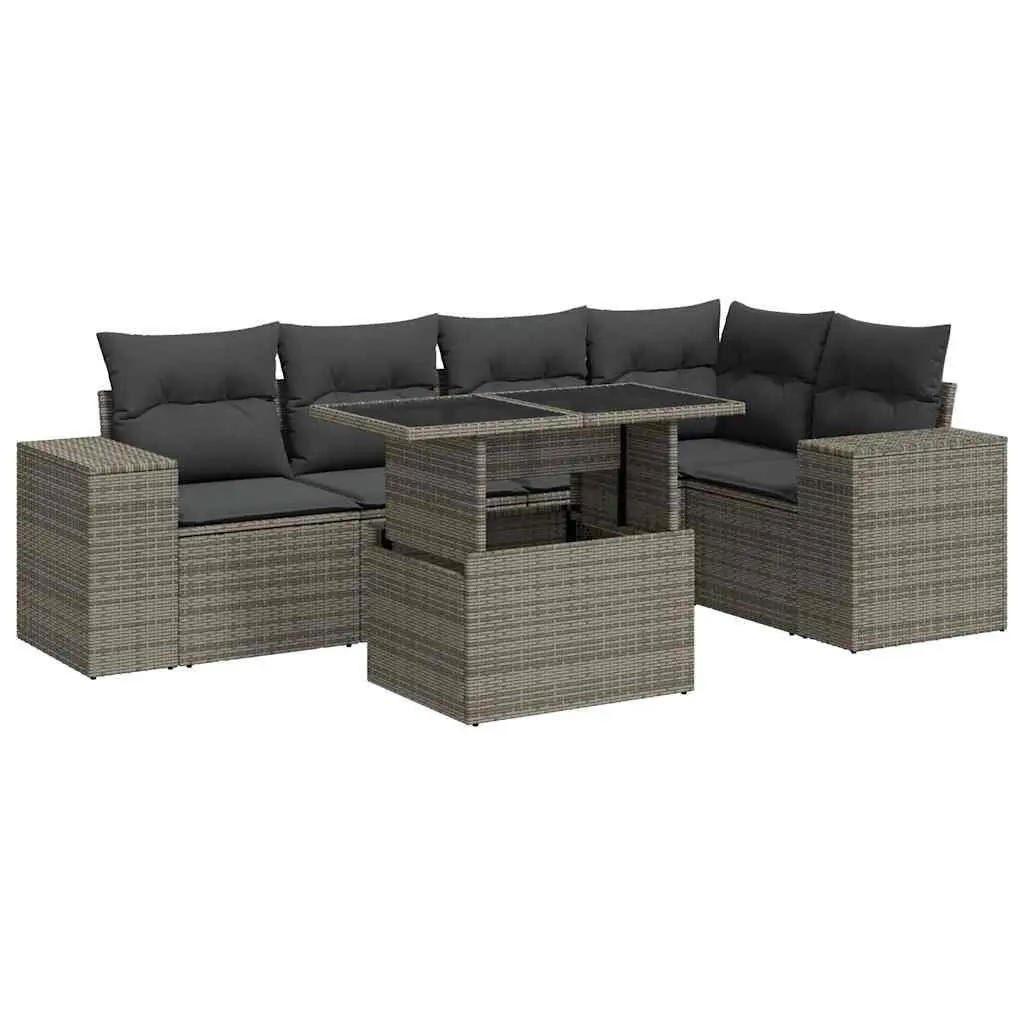 Garden Sofa Set 6 Piece Outdoor Furniture Patio Seating Grey Poly Rattan Modular