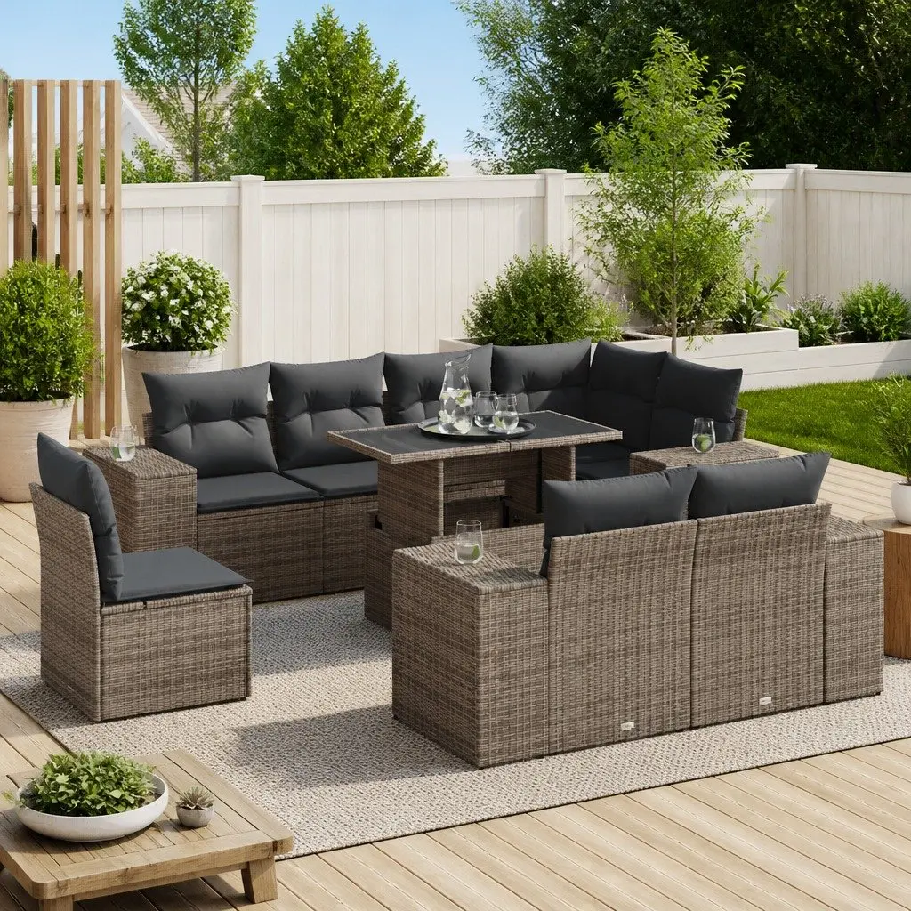 Garden Sofa Set 9 Piece Grey Outdoor Furniture Patio Seating with Storage