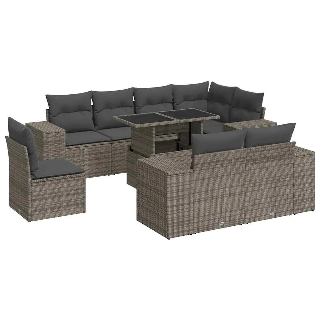 Garden Sofa Set 9 Piece Grey Outdoor Furniture Patio Seating with Storage