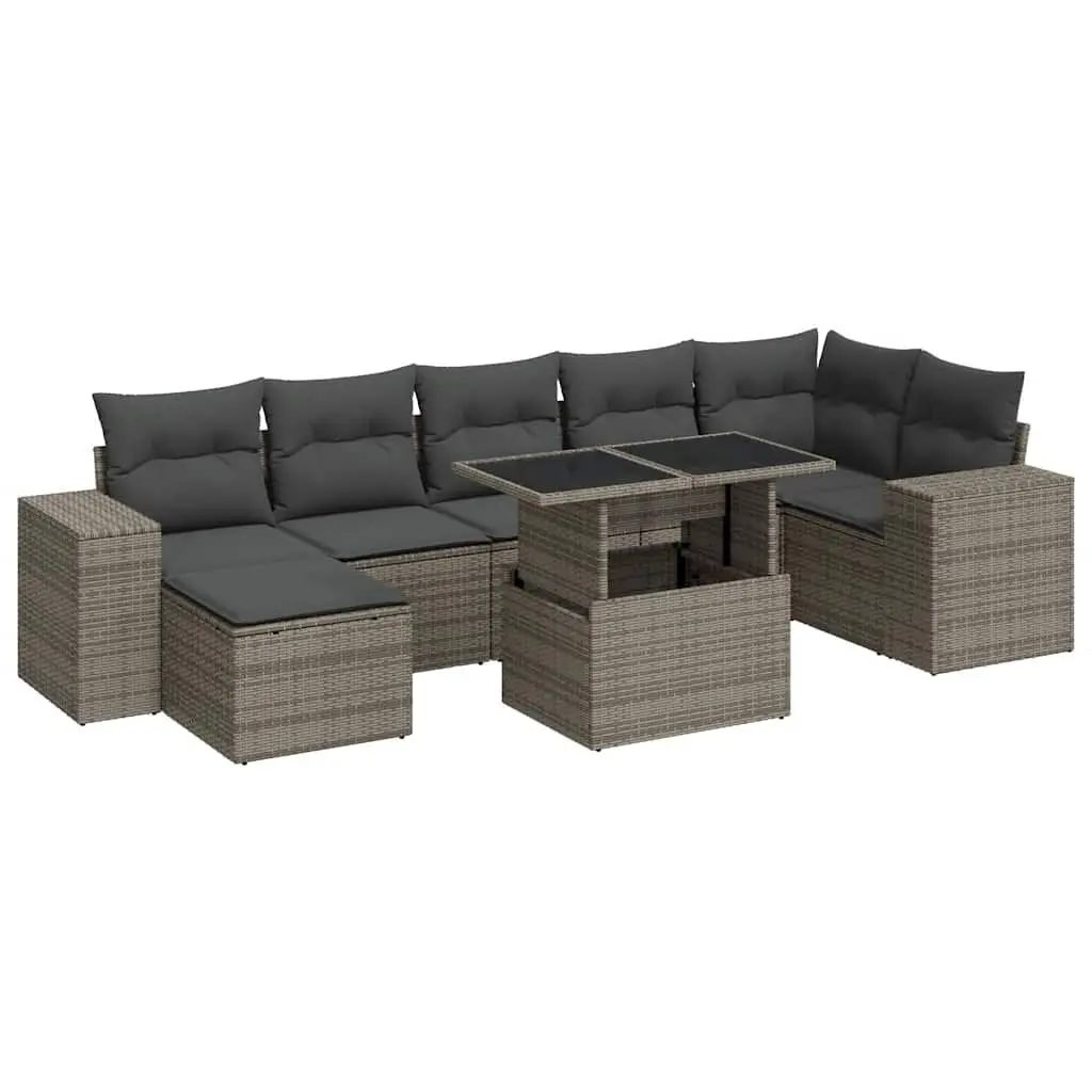 Garden Sofa Set 8 Piece Outdoor Furniture Grey Poly Rattan Patio Lounge with