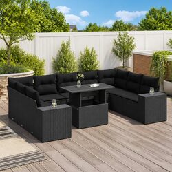 Garden Sofa Set 10 Piece Outdoor Furniture Black Poly Rattan Modular Patio