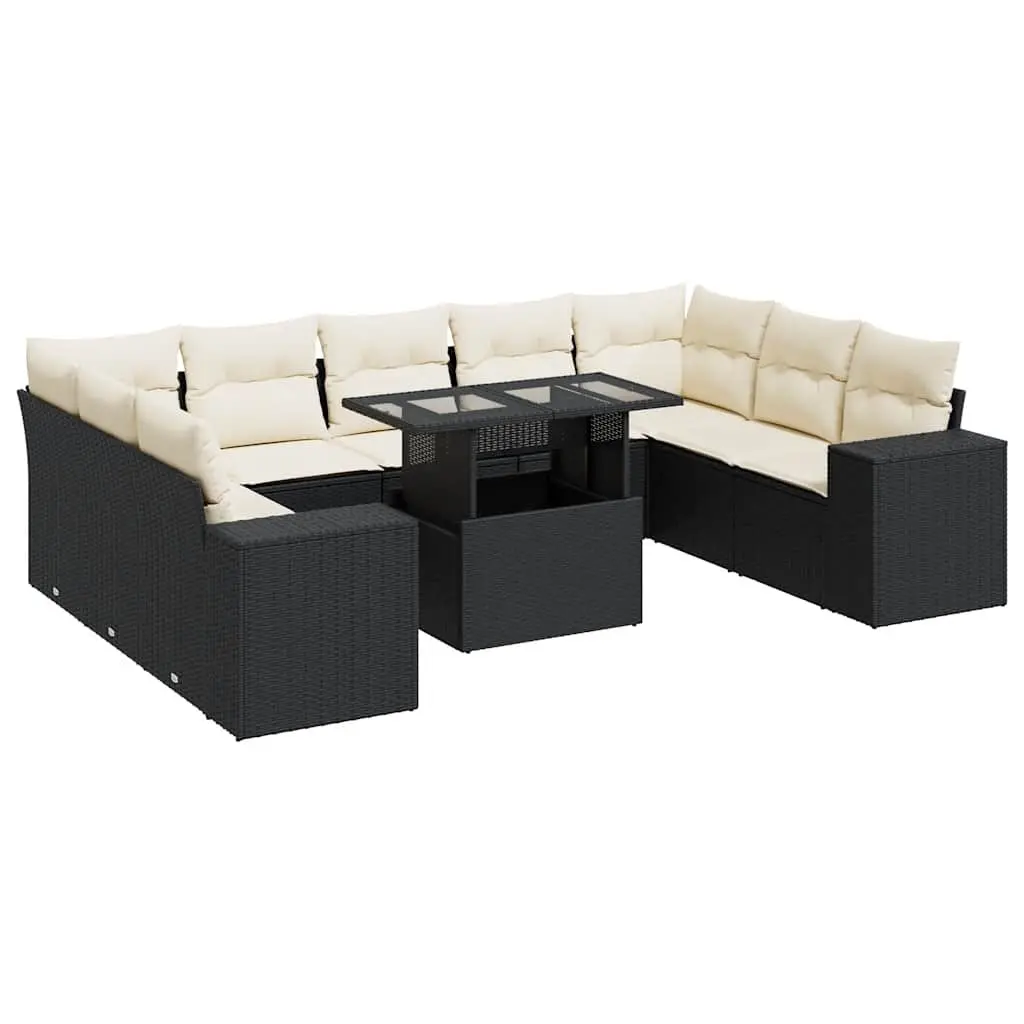 Garden Sofa Set 10 Piece Outdoor Furniture Black Poly Rattan Modular Patio