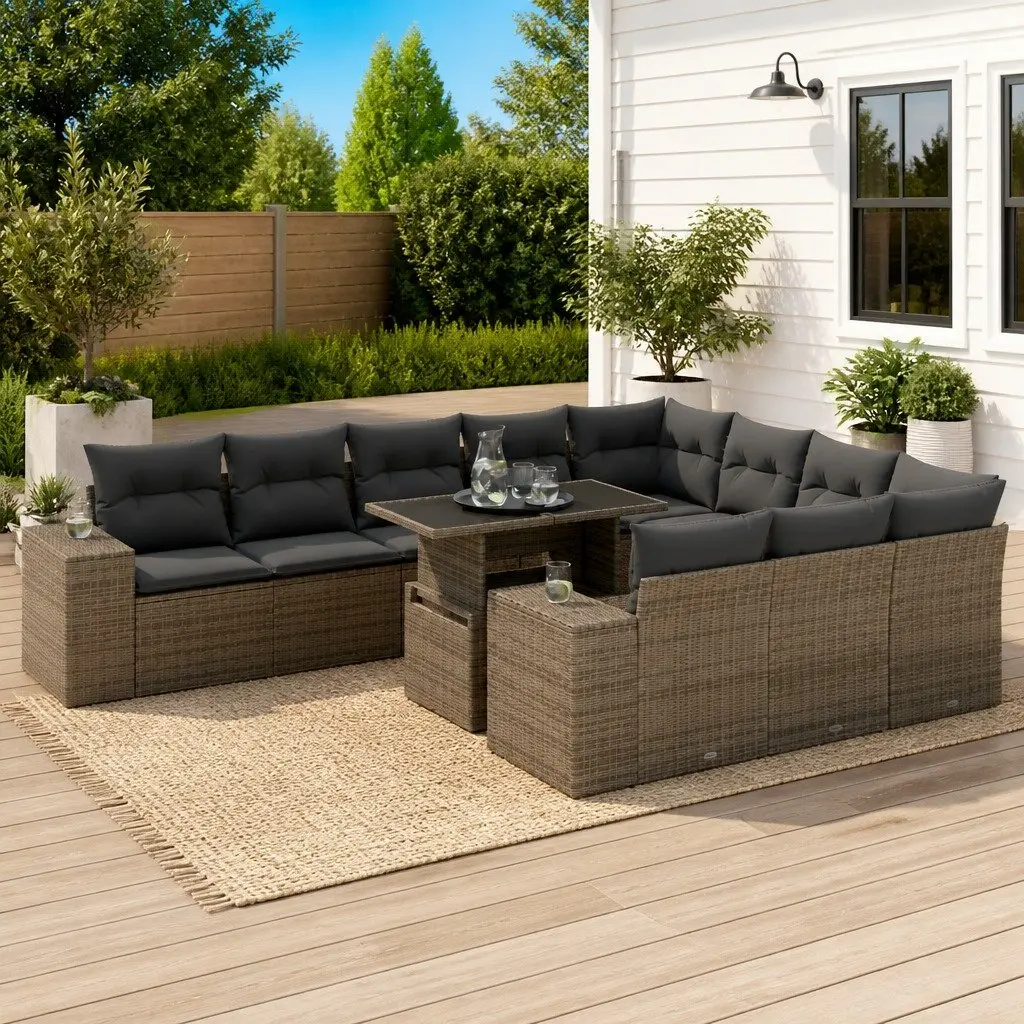 Garden Sofa Set 11 Piece Grey Outdoor Furniture Patio Lounge Rattan Modular