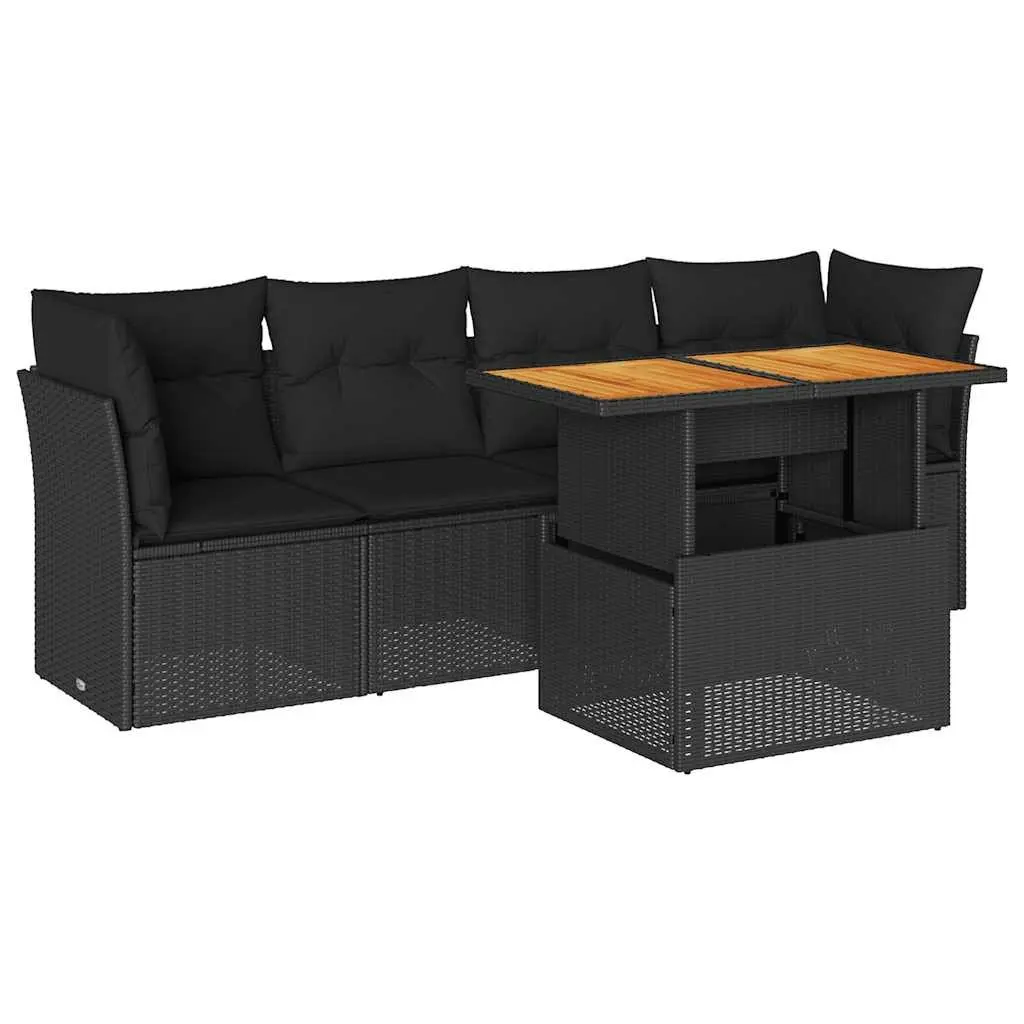 Garden Sofa Set PE Rattan 5 Piece Outdoor Furniture Modular Black