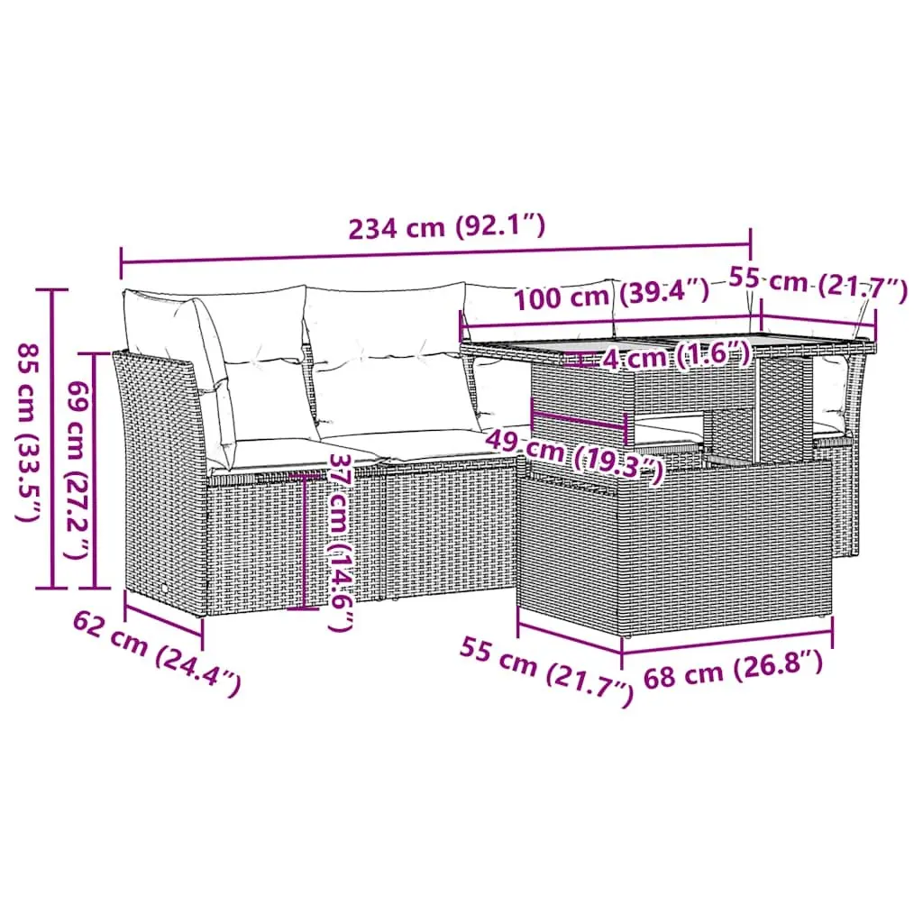 Garden Sofa Set PE Rattan 5 Piece Outdoor Furniture Modular Black