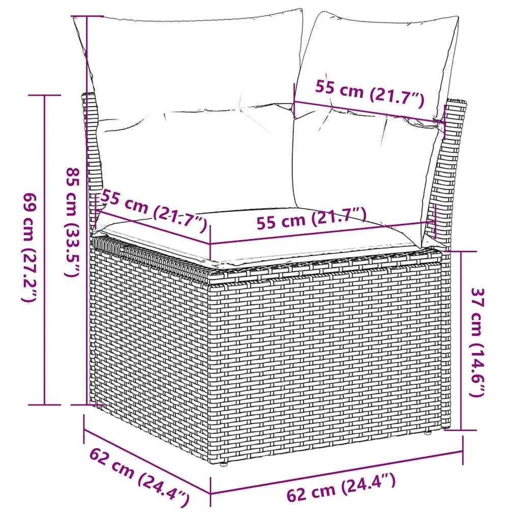 Garden Sofa Set PE Rattan 5 Piece Outdoor Furniture Modular Black