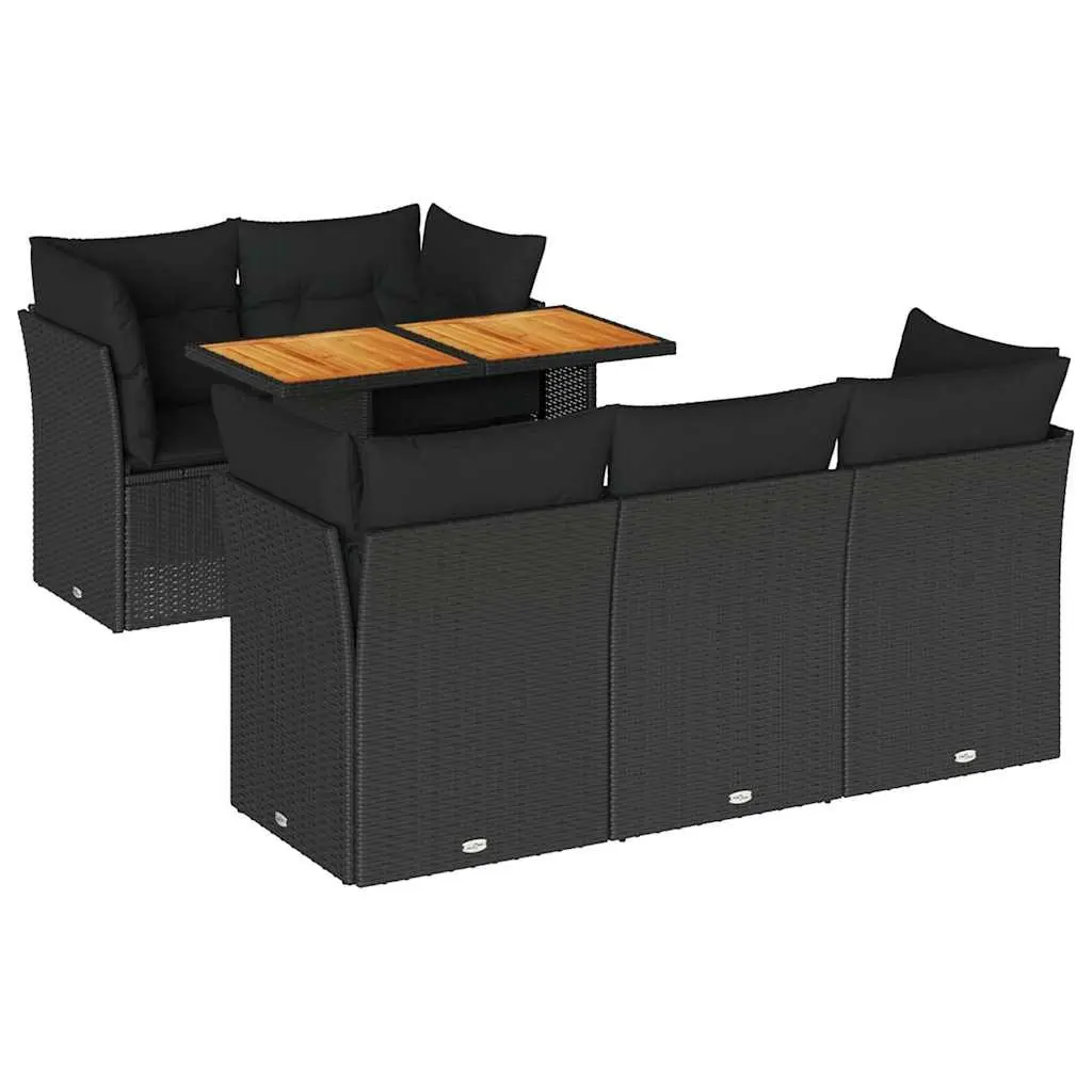 Garden Sofa Set 6 Piece Outdoor Patio Furniture with Cushions Black Poly Rattan