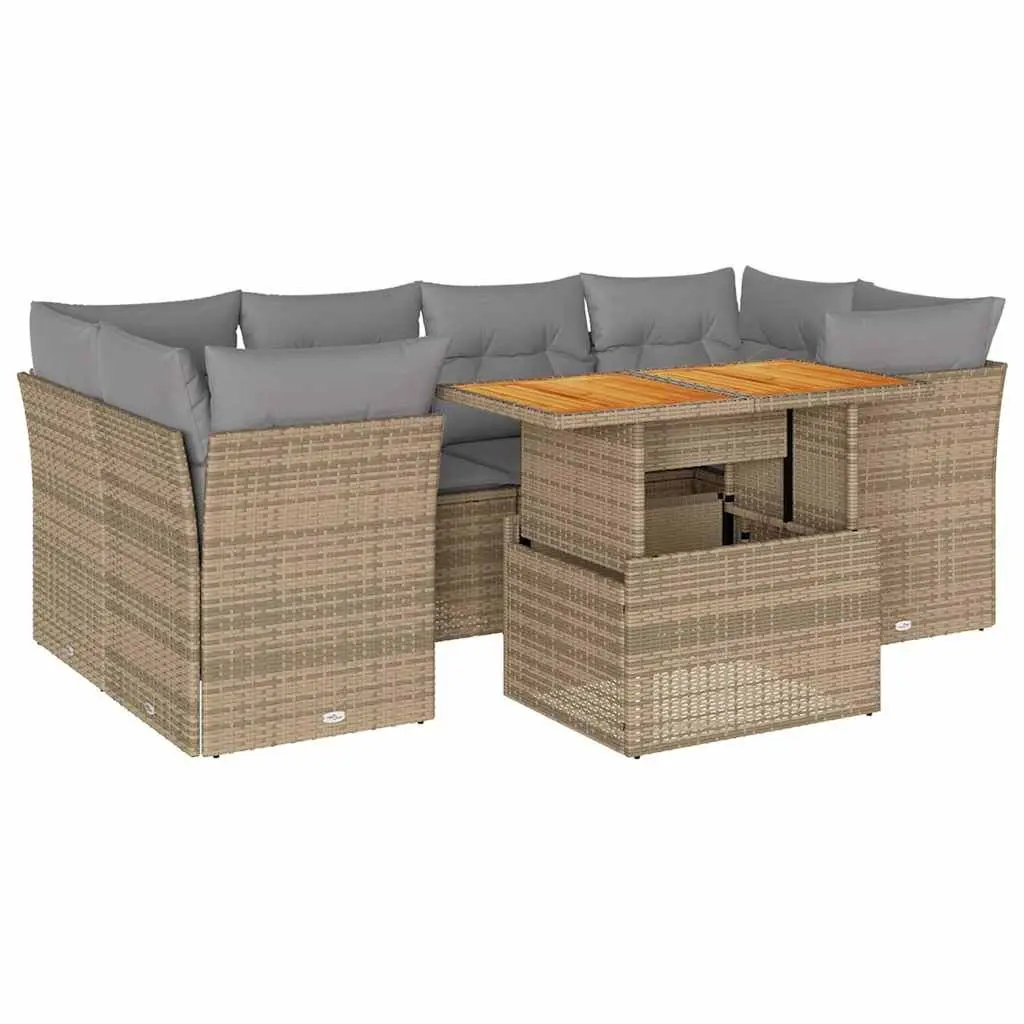 Garden Sofa Set PE Rattan 7 Piece Outdoor Furniture Sectional Beige