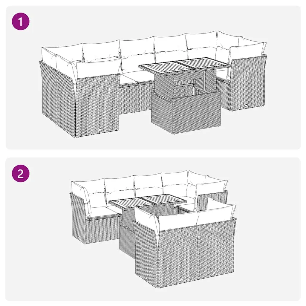 8 Piece Outdoor Modular Sofa Set Black PE Rattan Furniture with Adjustable Tabletop and Storage Function