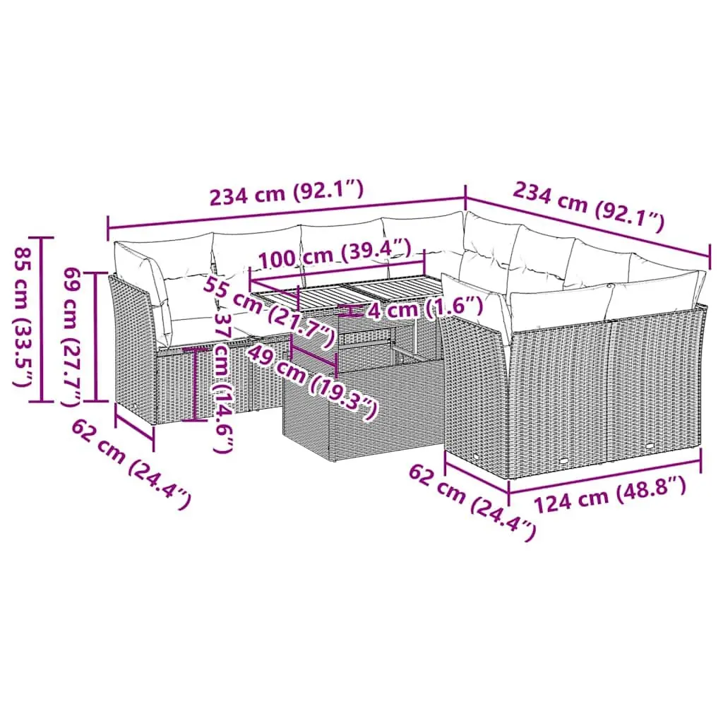 9 Piece Garden Sofa Set Outdoor Furniture Patio Seating Black with Cushions