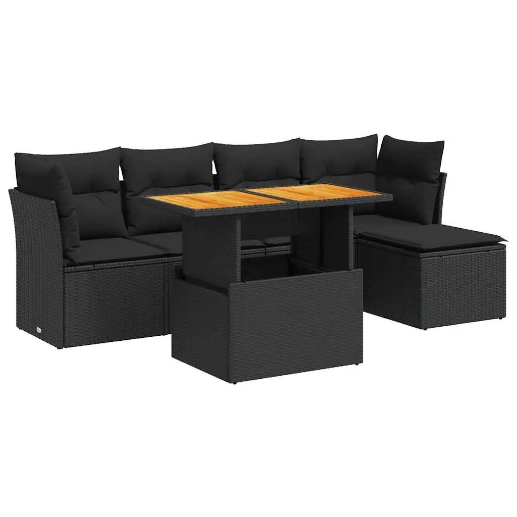 Garden Sofa Set PE Rattan 6 Piece Outdoor Furniture Black with Cushions