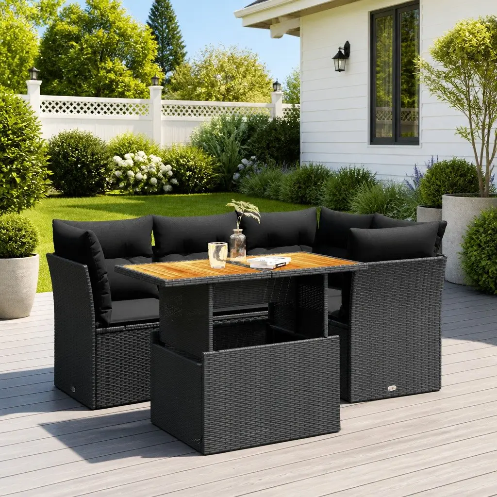 Garden Sofa Set 5 Piece Outdoor Furniture Patio Poly Rattan Black with Cushions