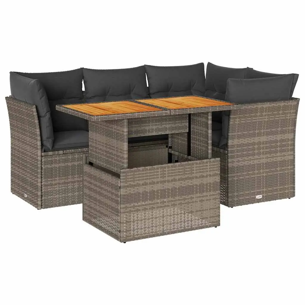 Modular Outdoor Furniture Set 5 Piece Grey Rattan Garden Sofa with Adjustable Table Storage Compartment Removable Cushion Covers