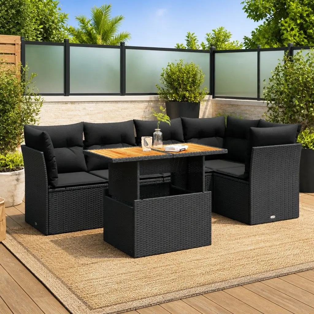 Garden Sofa Set Modular PE Rattan 6 Piece Outdoor Furniture Black