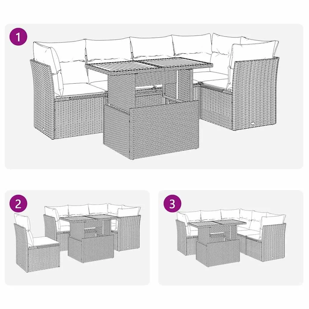 Garden Sofa Set PE Rattan 6 Piece Outdoor Furniture Beige Modular Patio Lounge Suite