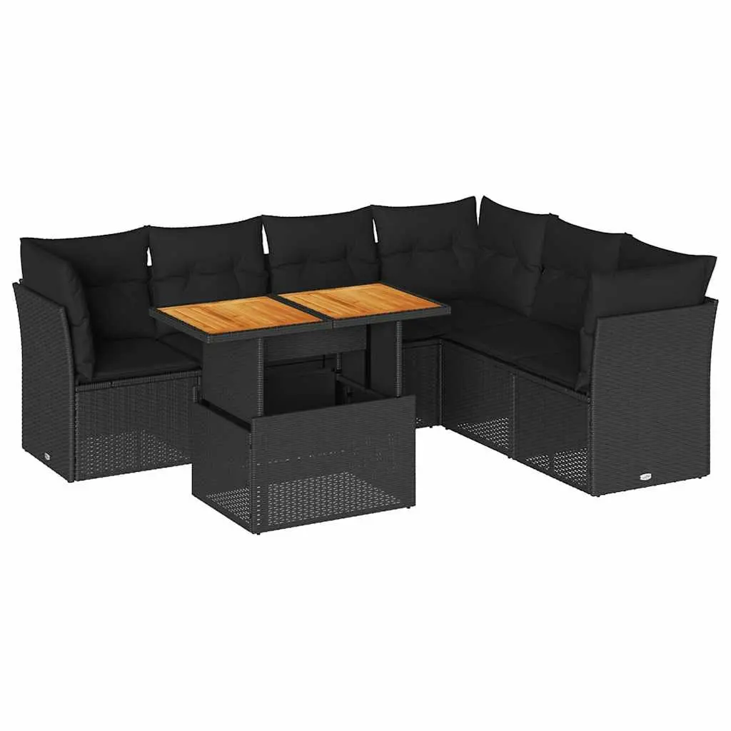 Garden Sofa Set Modular PE Rattan 7 Piece Outdoor Furniture Black