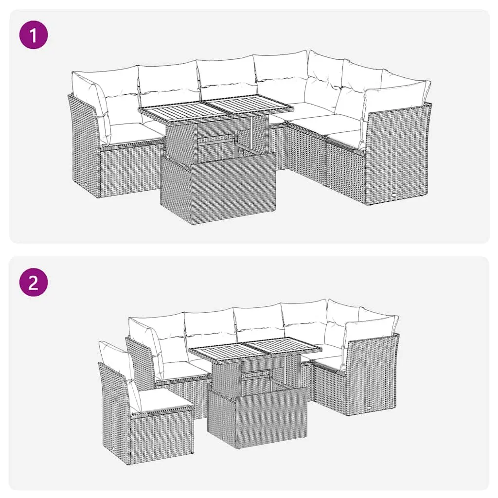 Garden Sofa Set Modular PE Rattan 7 Piece Outdoor Furniture Black