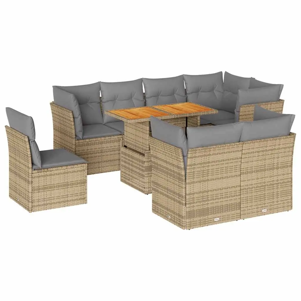 9 Piece Outdoor Garden Sofa Set Modular PE Poly Rattan Beige
