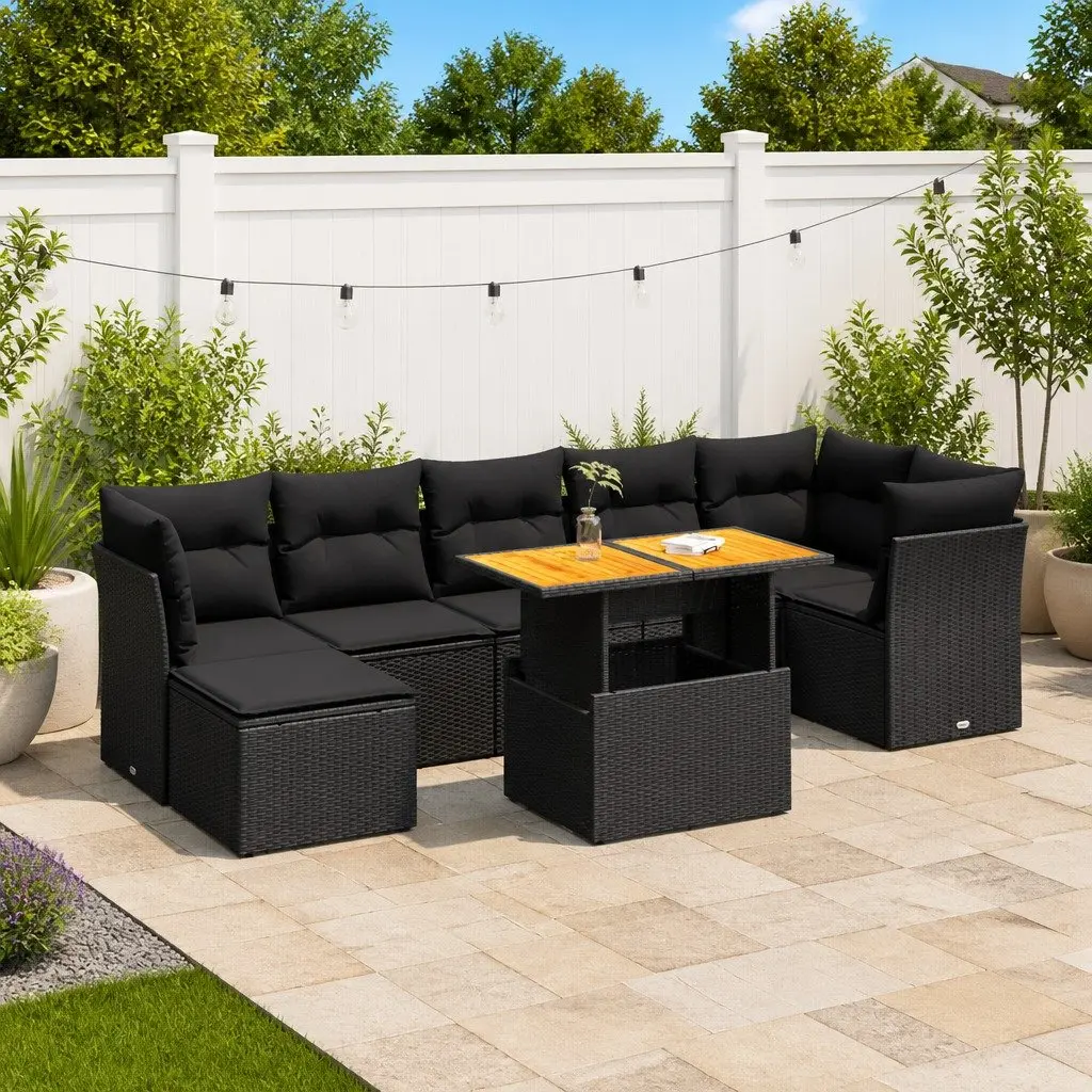 Garden Sofa Set 8 Piece Outdoor Furniture Black Poly Rattan Patio Lounge Seating