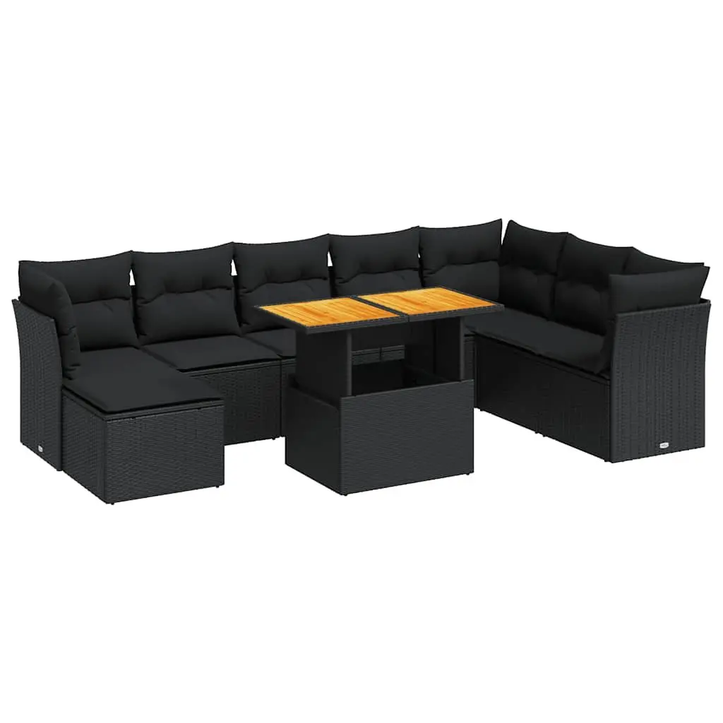 Garden Sofa Set 9 Piece Outdoor Furniture Patio Black Poly Rattan with Cushions