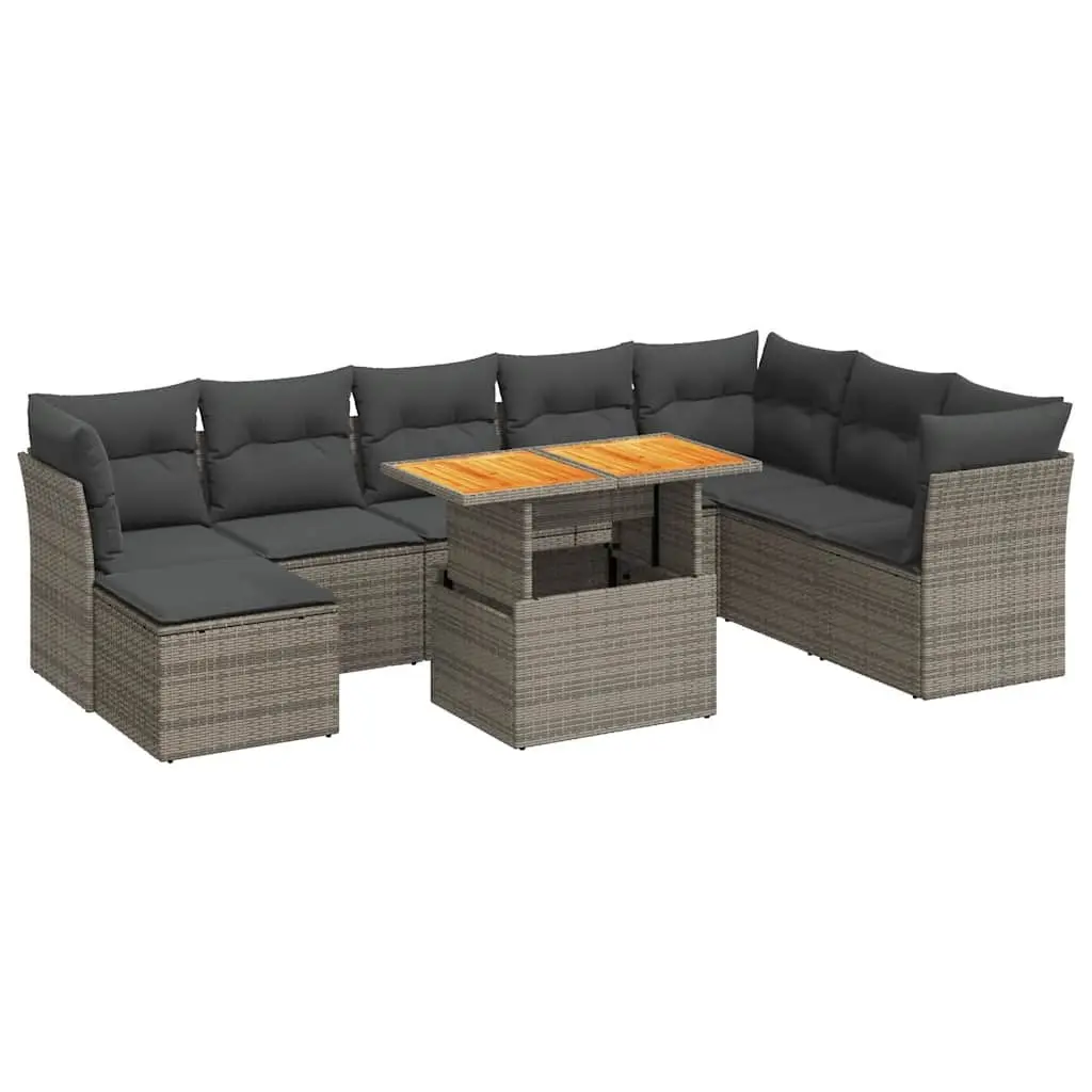 Garden Sofa Set PE Rattan 9 Piece Outdoor Furniture Sectional Grey