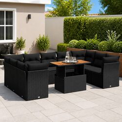 Versatile 10 Piece Black Rattan Garden Sofa Arrangement