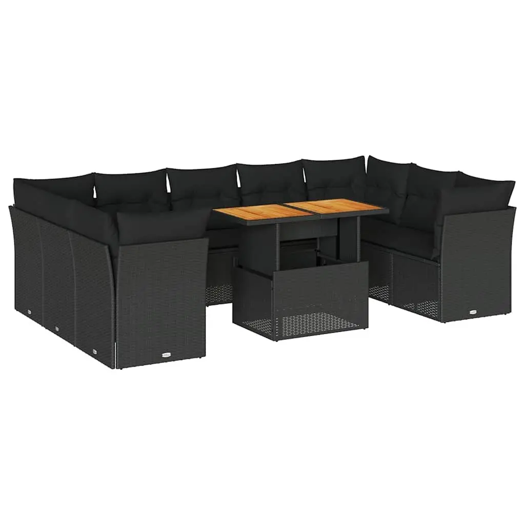 Garden Sofa Set Modular PE Rattan 10 Piece Outdoor Furniture Black Sectional