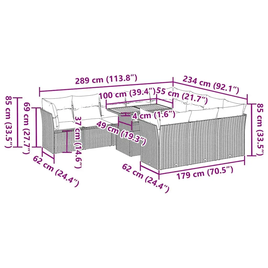 Garden Sofa Set Modular PE Rattan 11 Piece Outdoor Furniture Black