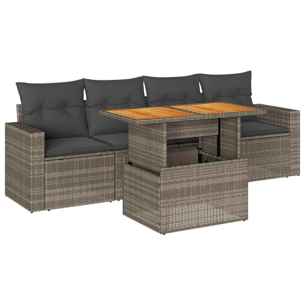 Garden Sofa Set 5 Piece Outdoor Furniture Grey Poly Rattan Patio Seating with