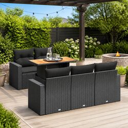 Garden Sofa Set 6 Piece Outdoor Furniture Patio Black Poly Rattan Modular