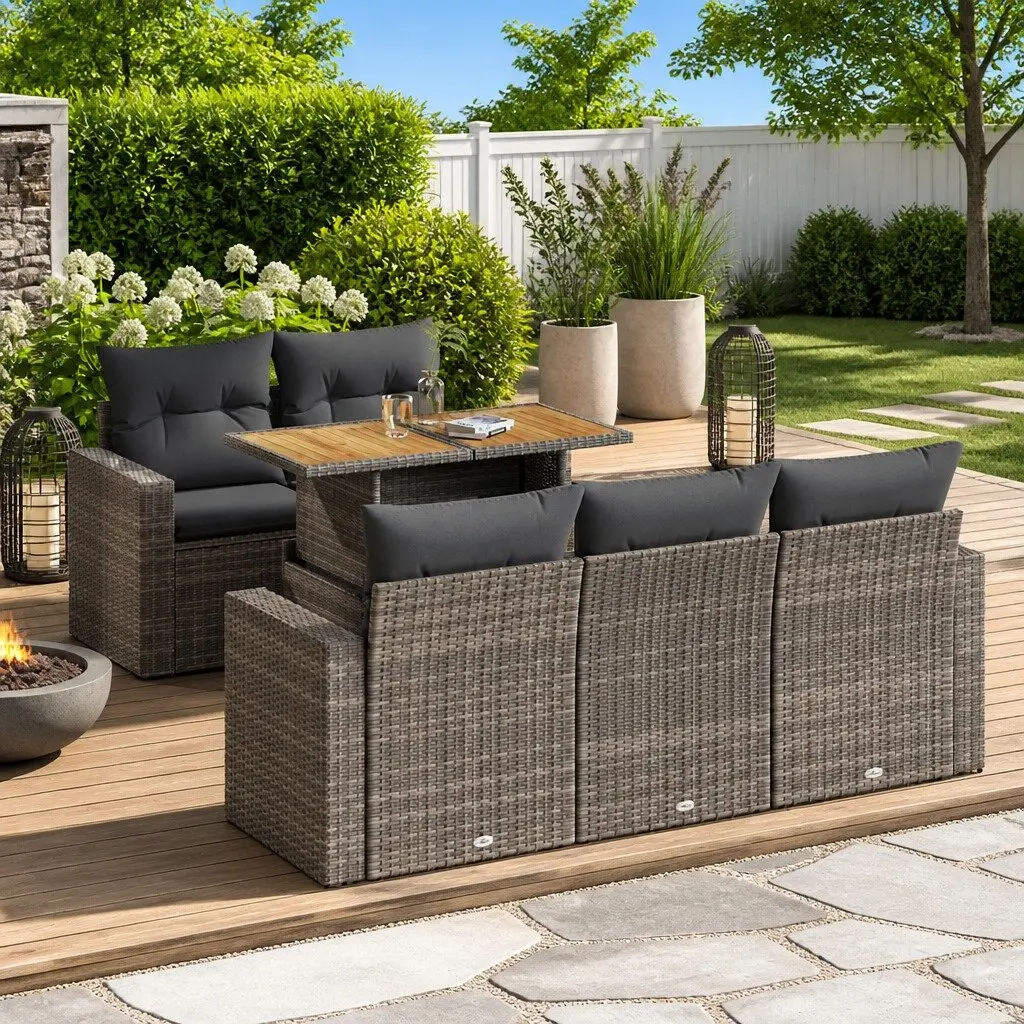 Garden Sofa Set 6 Piece Modular PE Rattan Outdoor Furniture Grey Patio Seating