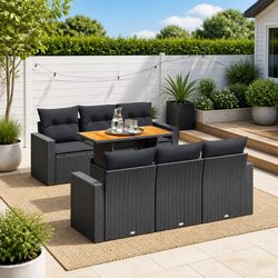 Versatile 7-Piece Black Outdoor Lounge Sofa Set