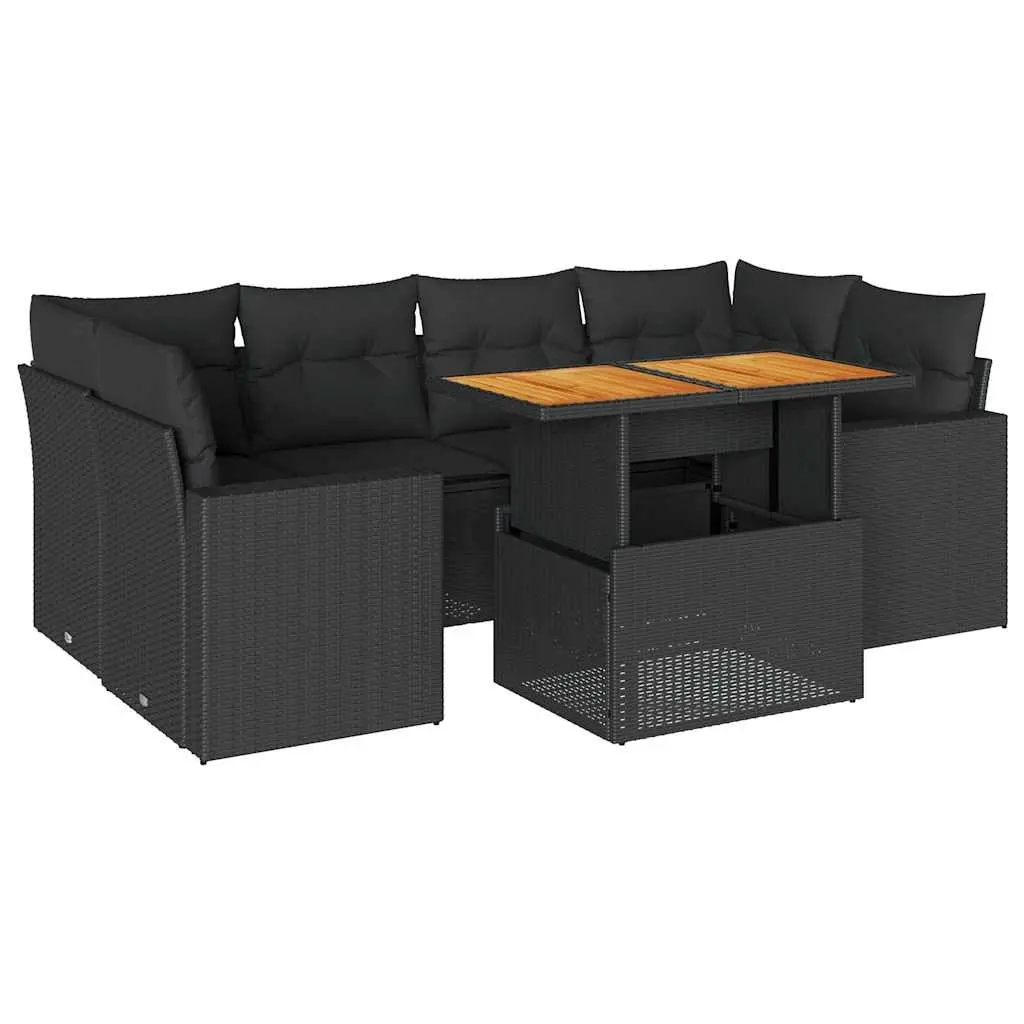 7 Piece Outdoor Garden Sofa Set PE Rattan Modular Patio Furniture with Cushions Black