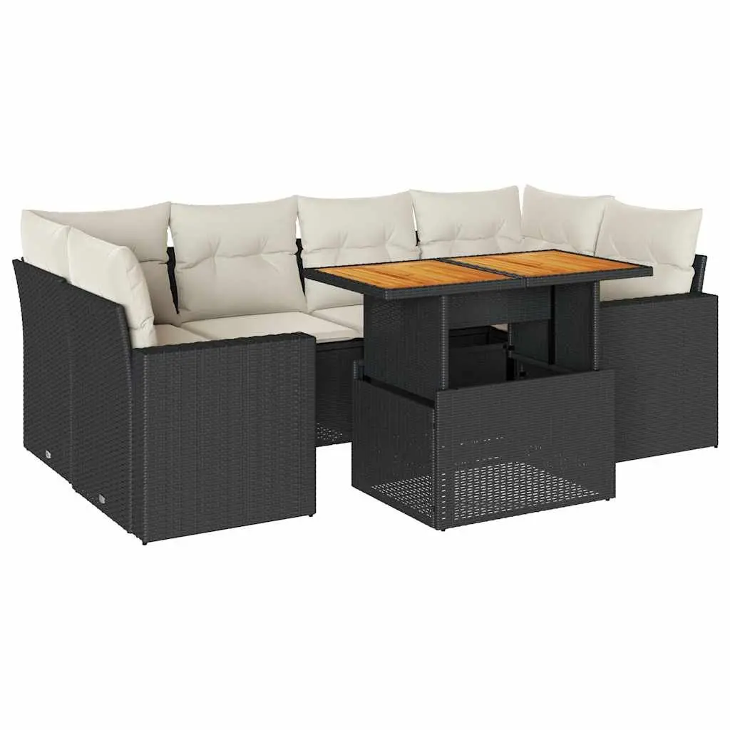 7 Piece Garden Sofa Set PE Rattan Black Outdoor Furniture Modular Sectional