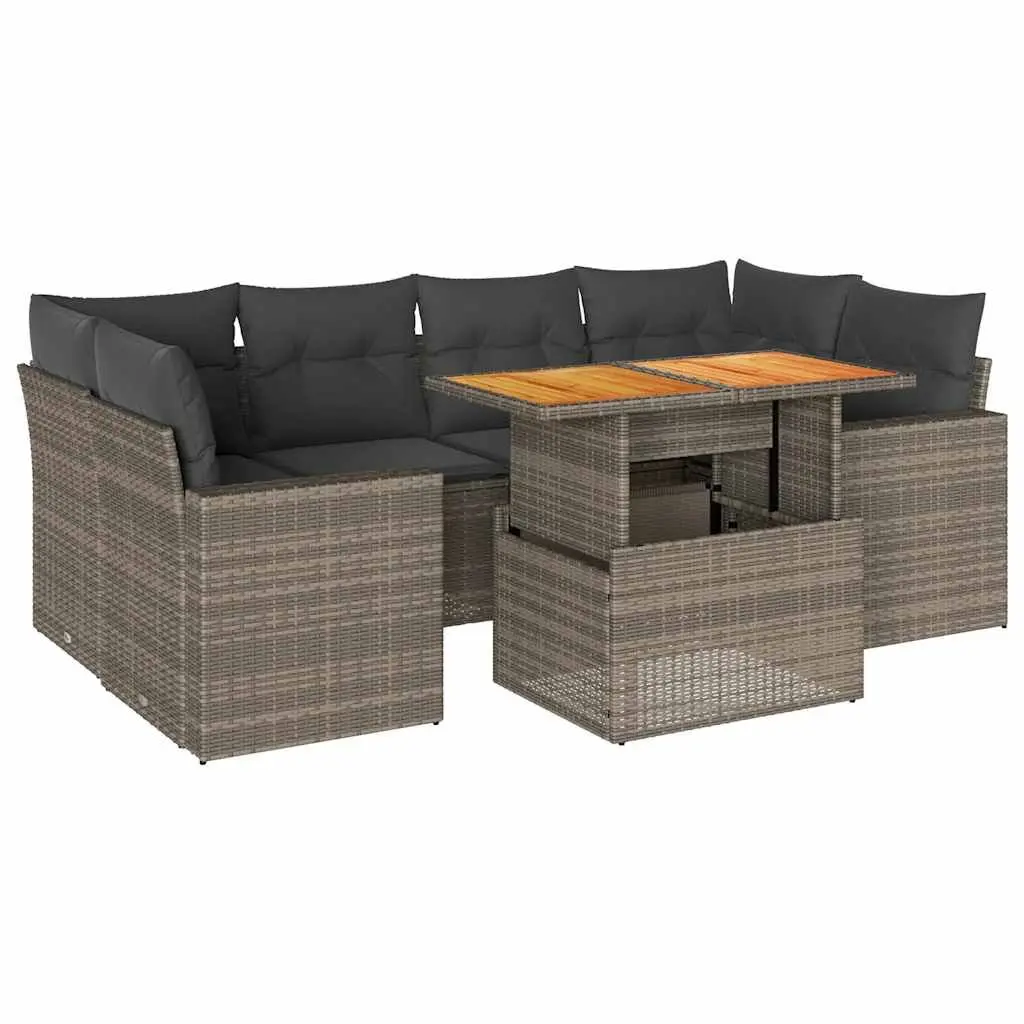 7 Piece Garden Sofa Set PE Rattan Grey Modular Outdoor Furniture