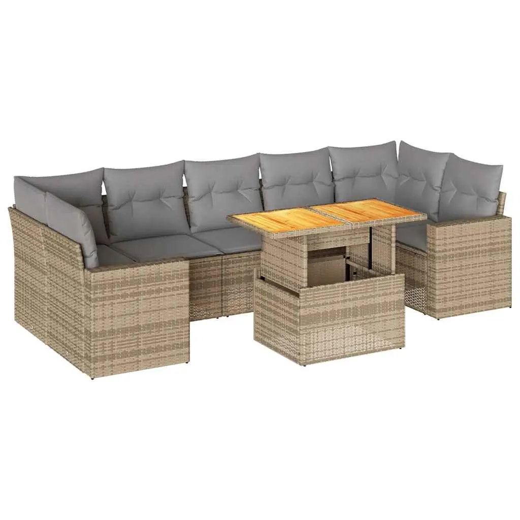 Garden Sofa Set 8 Piece PE Rattan Outdoor Furniture Patio Beige with Cushions