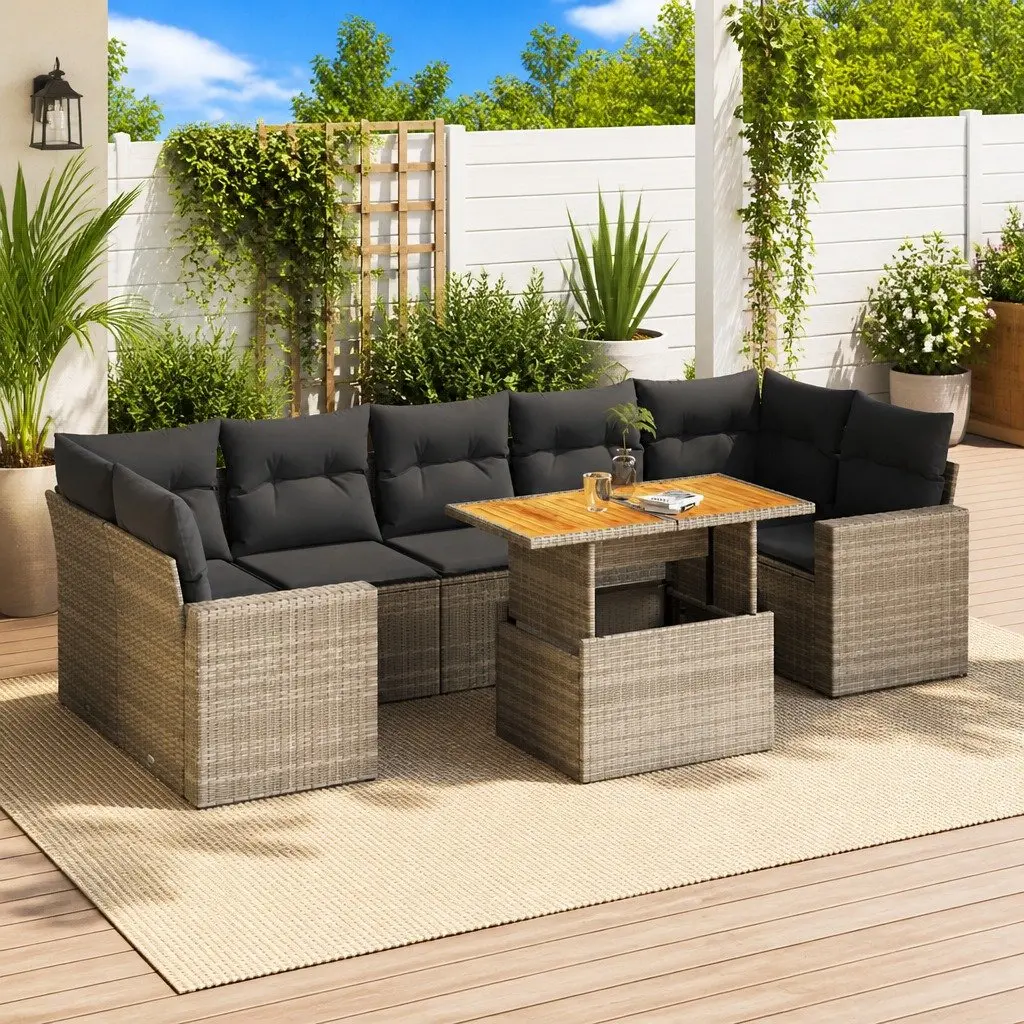 Garden Sofa Set 8 Piece PE Rattan Modular Outdoor Furniture Grey Patio Seating