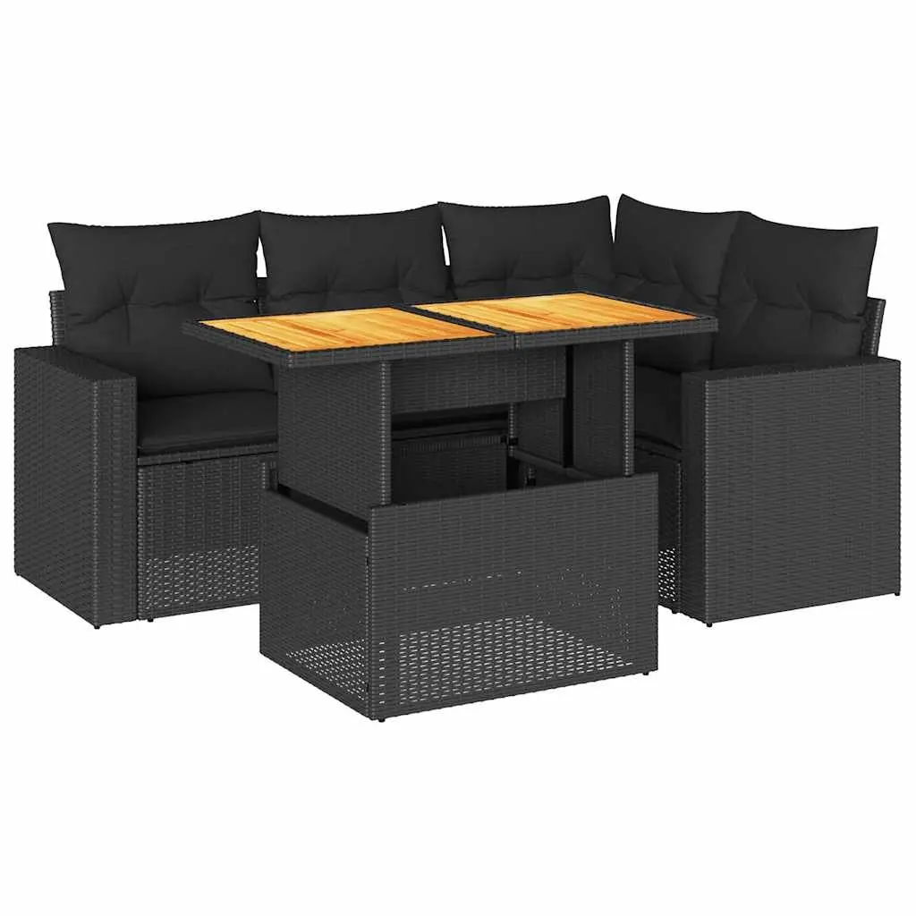 5 Piece Garden Sofa Set PE Rattan Modular Adjustable Table Black Outdoor Furniture
