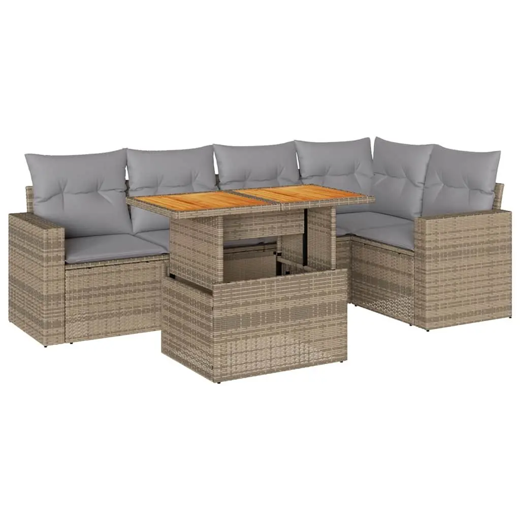 Garden Sofa Set PE Rattan 6 Piece Modular Outdoor Furniture Beige with Cushions