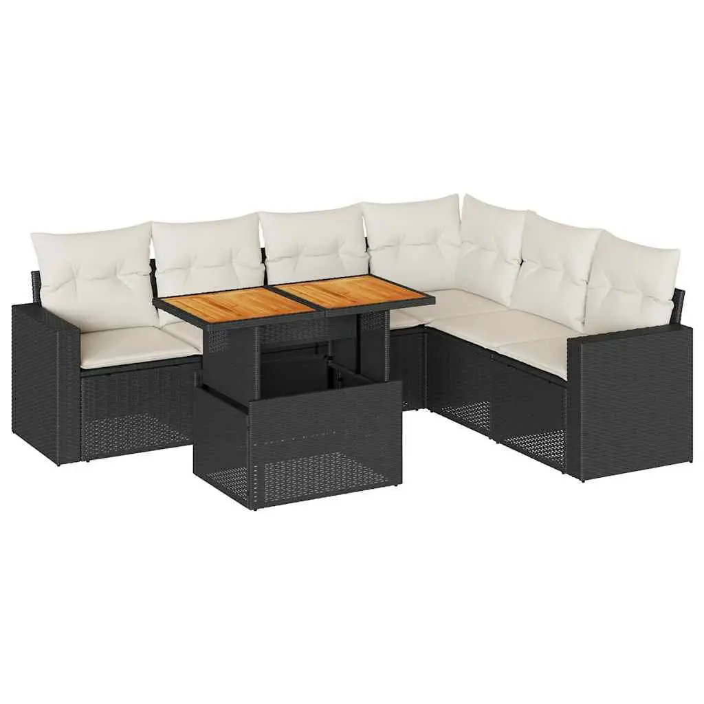 7 Piece Garden Sofa Set PE Rattan Black Outdoor with Storage Cushions