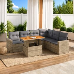 7 Piece Garden Sofa Set Beige Poly Rattan Outdoor Furniture Patio Cushions