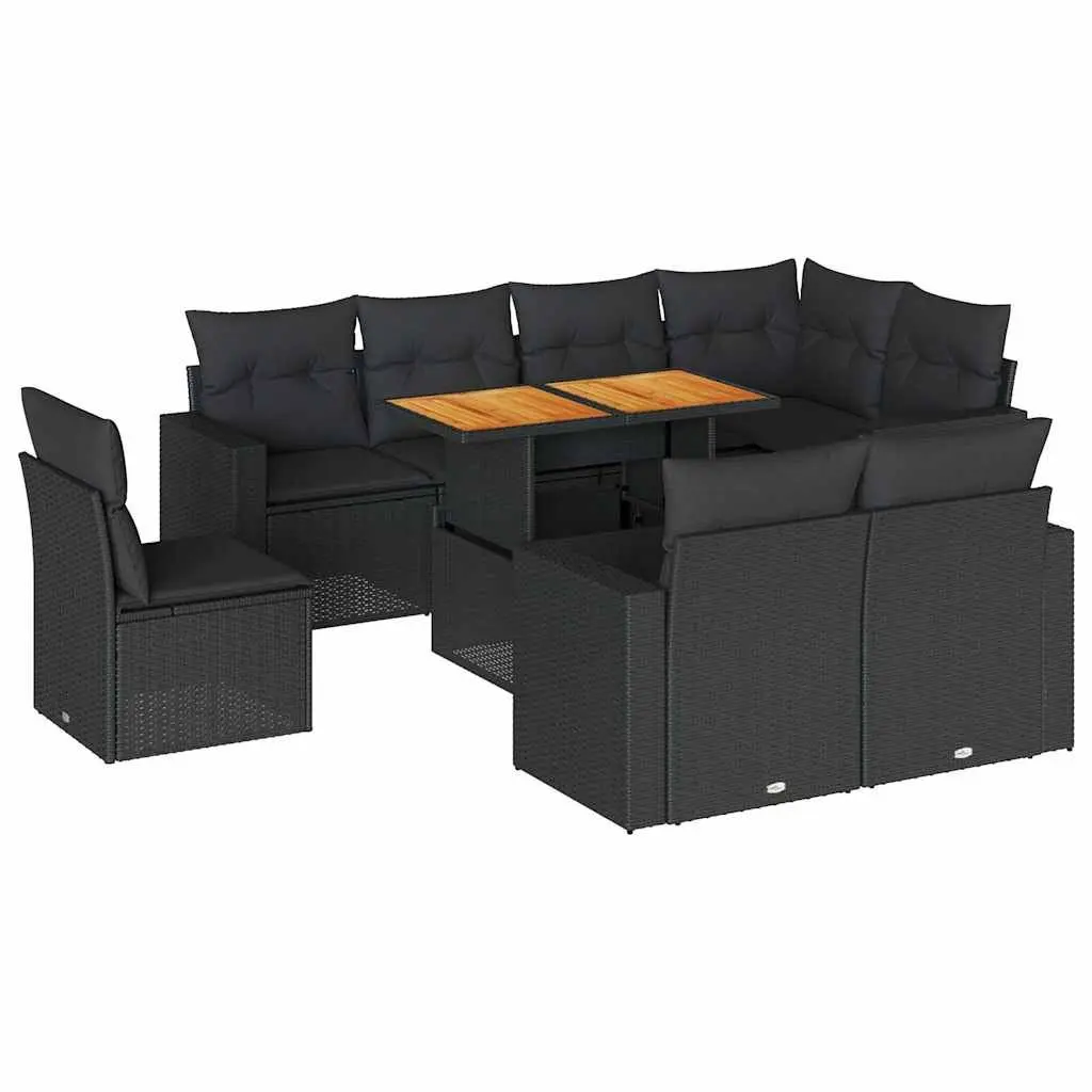 Garden Sofa Set 9 Piece Outdoor Furniture Patio Rattan Sectional Black Cushions