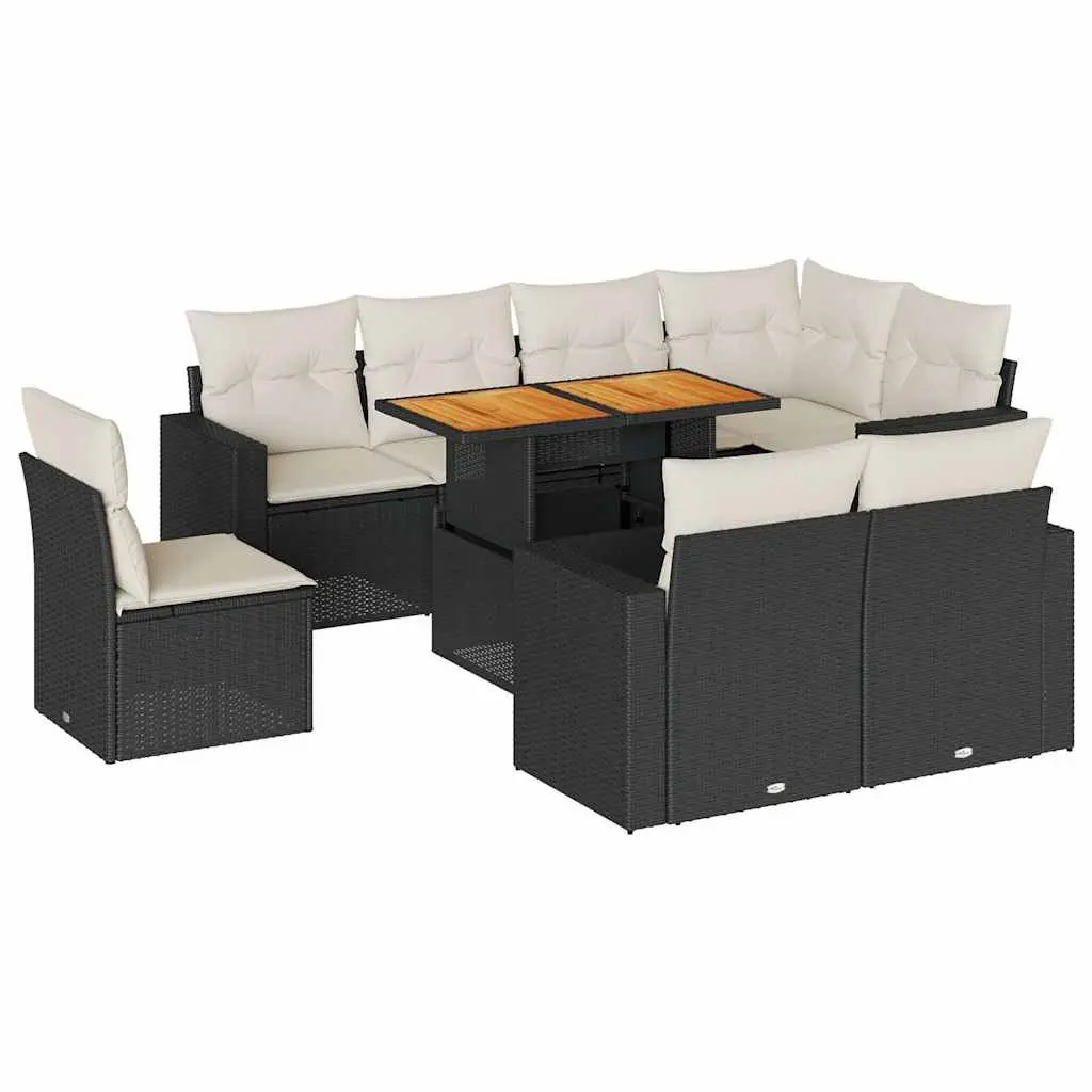 9 Piece Garden Sofa Set PE Rattan Modular Black Outdoor Furniture