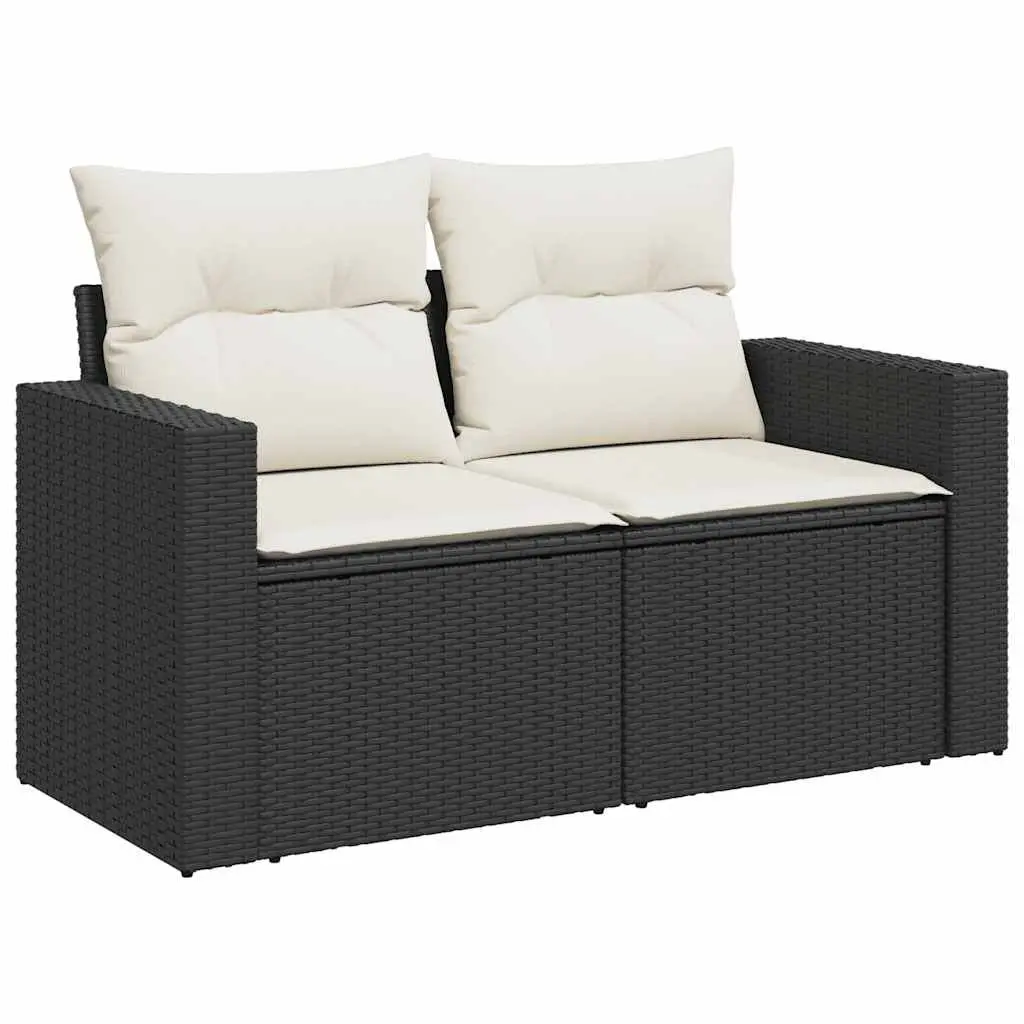 7 Piece Modular Outdoor Furniture Set Black PE Rattan Patio Sofa with Adjustable Table and Storage Compartment