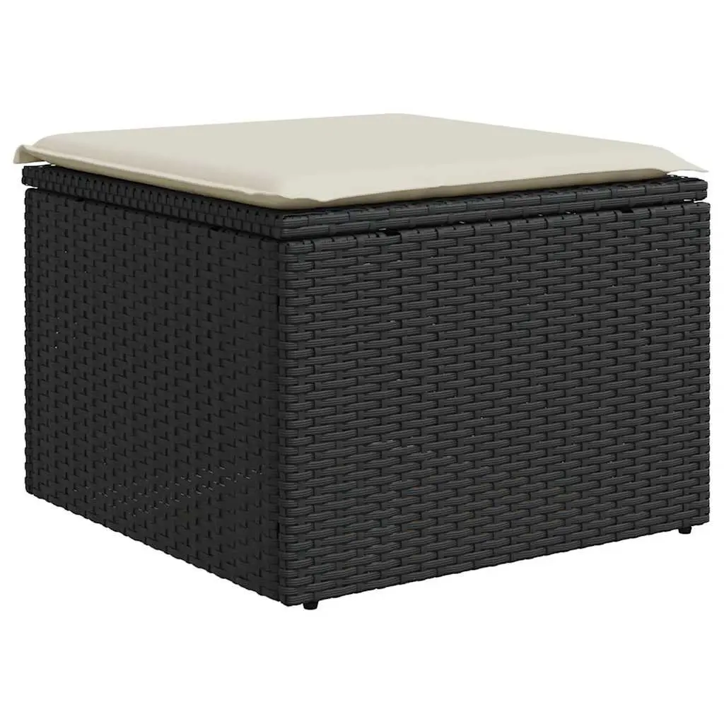 7 Piece Modular Outdoor Furniture Set Black PE Rattan Patio Sofa with Adjustable Table and Storage Compartment