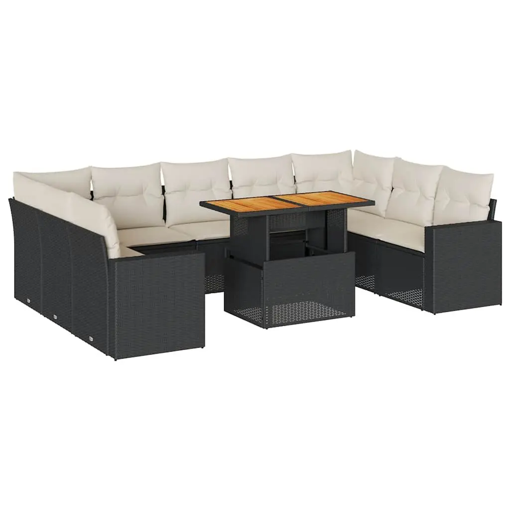 Garden Sofa Set PE Rattan 10 Piece Outdoor Furniture Black Patio Lounge