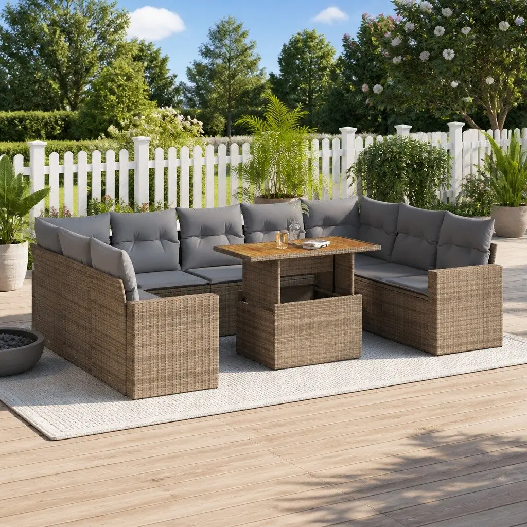Garden Sofa Set PE Rattan Modular 10 Piece Outdoor Furniture Beige