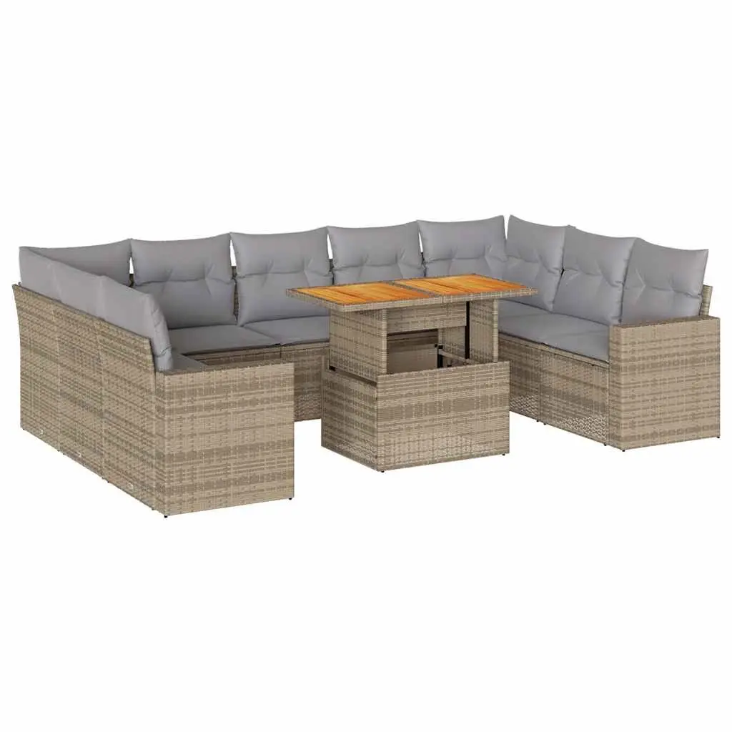 Garden Sofa Set PE Rattan Modular 10 Piece Outdoor Furniture Beige